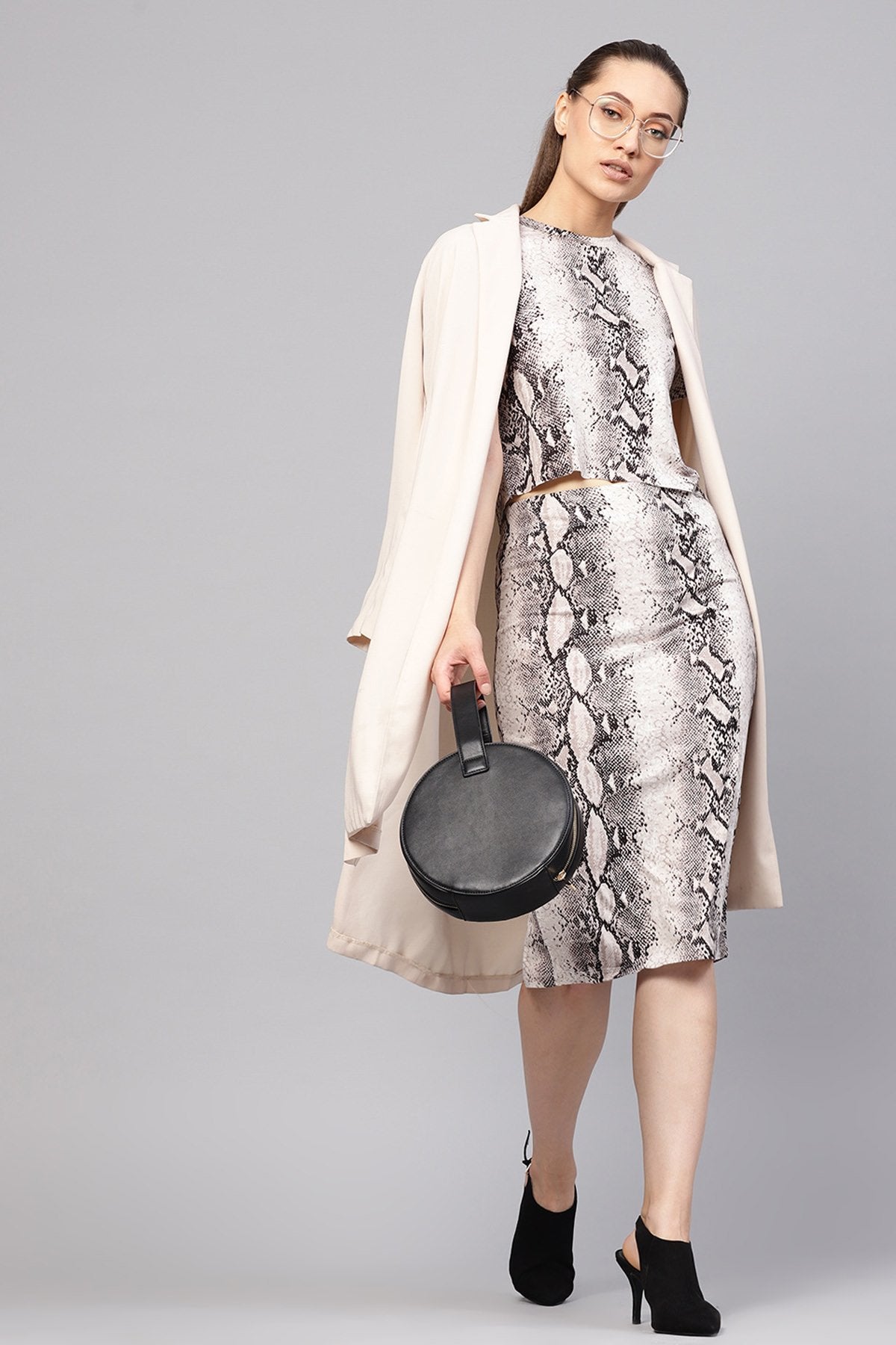 Women's Off White Python Pencil Skirt