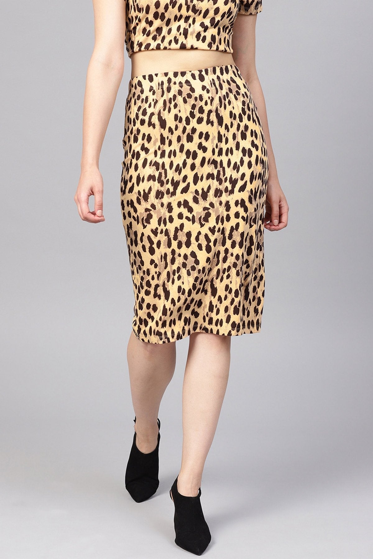 Women's Beige Cheetah Pencil Skirt