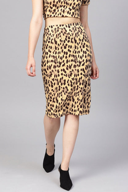 Women's Beige Cheetah Pencil Skirt