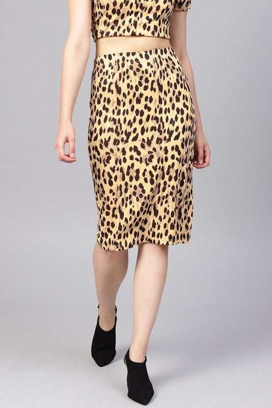 Women's Beige Cheetah Pencil Skirt