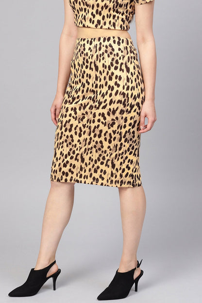 Women's Beige Cheetah Pencil Skirt