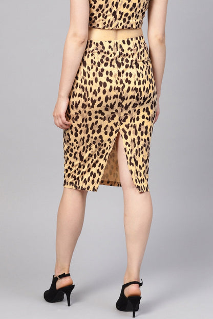 Women's Beige Cheetah Pencil Skirt