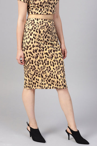 Women's Beige Cheetah Pencil Skirt