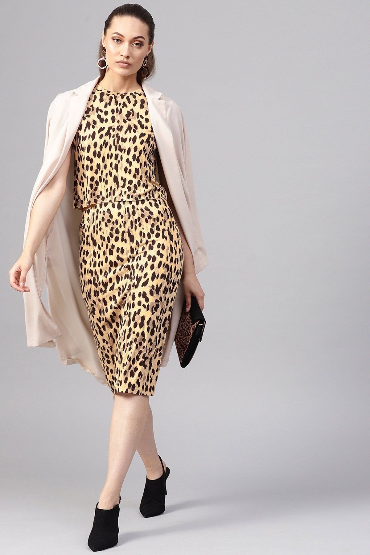 Women's Beige Cheetah Pencil Skirt