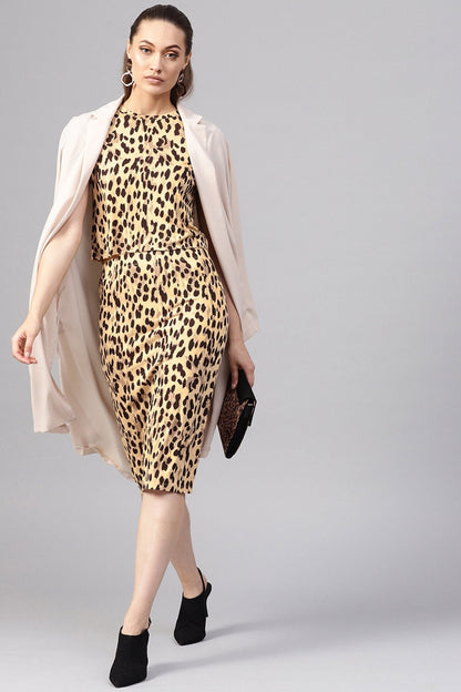 Women's Beige Cheetah Pencil Skirt