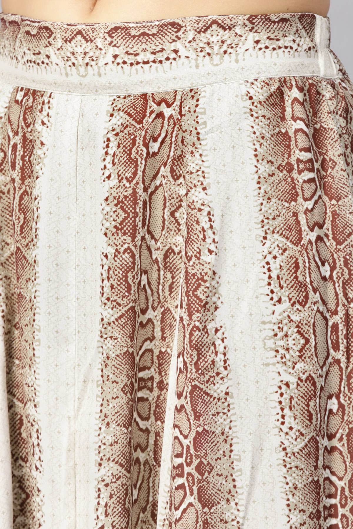 Women's Brown Snake Flared Midi Skirt