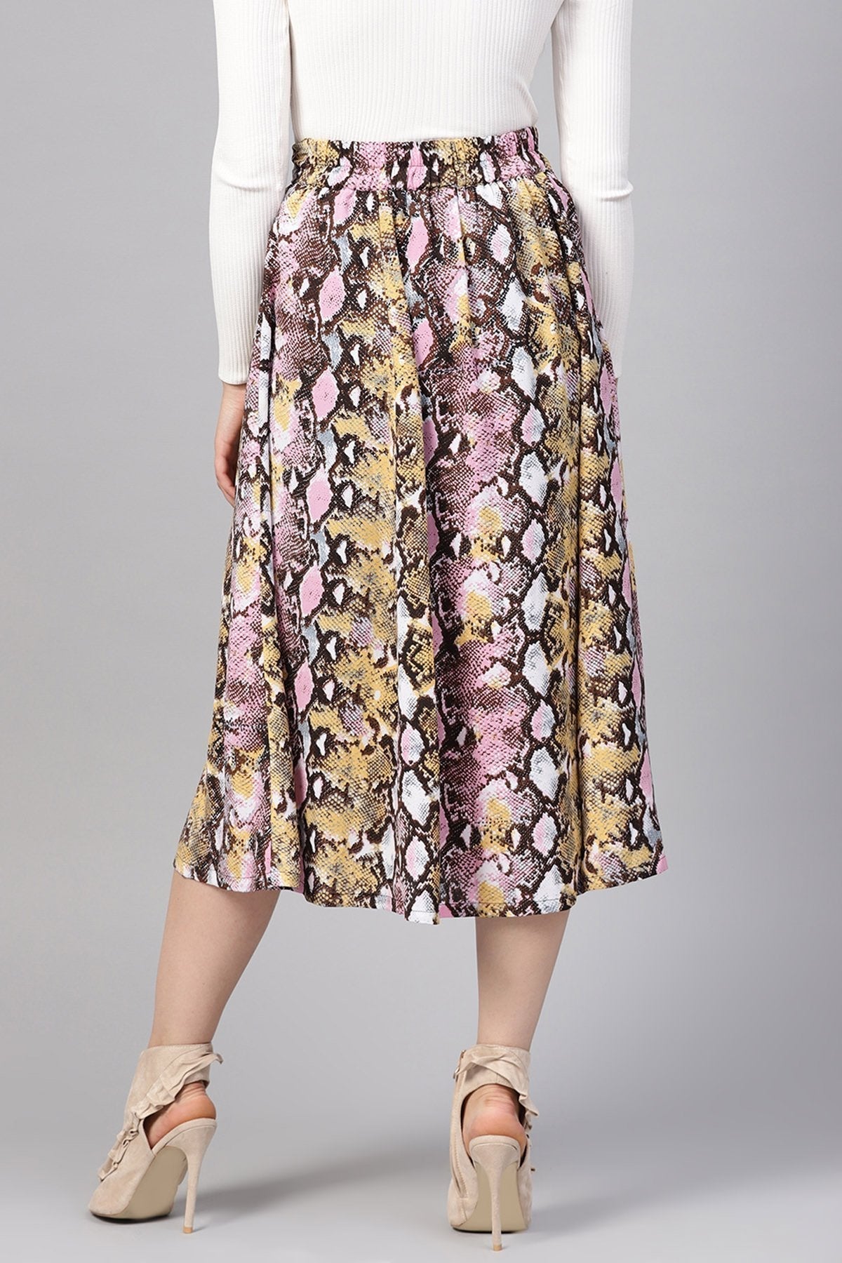 Women's Pink Python Flared Midi Skirt
