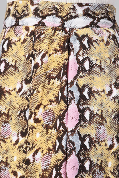 Women's Pink Python Flared Midi Skirt
