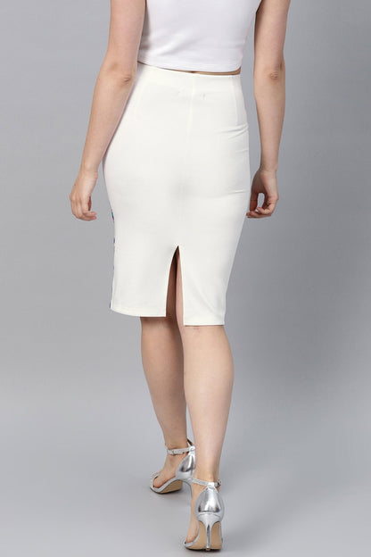 Women's White Jacquard Pencil Skirt