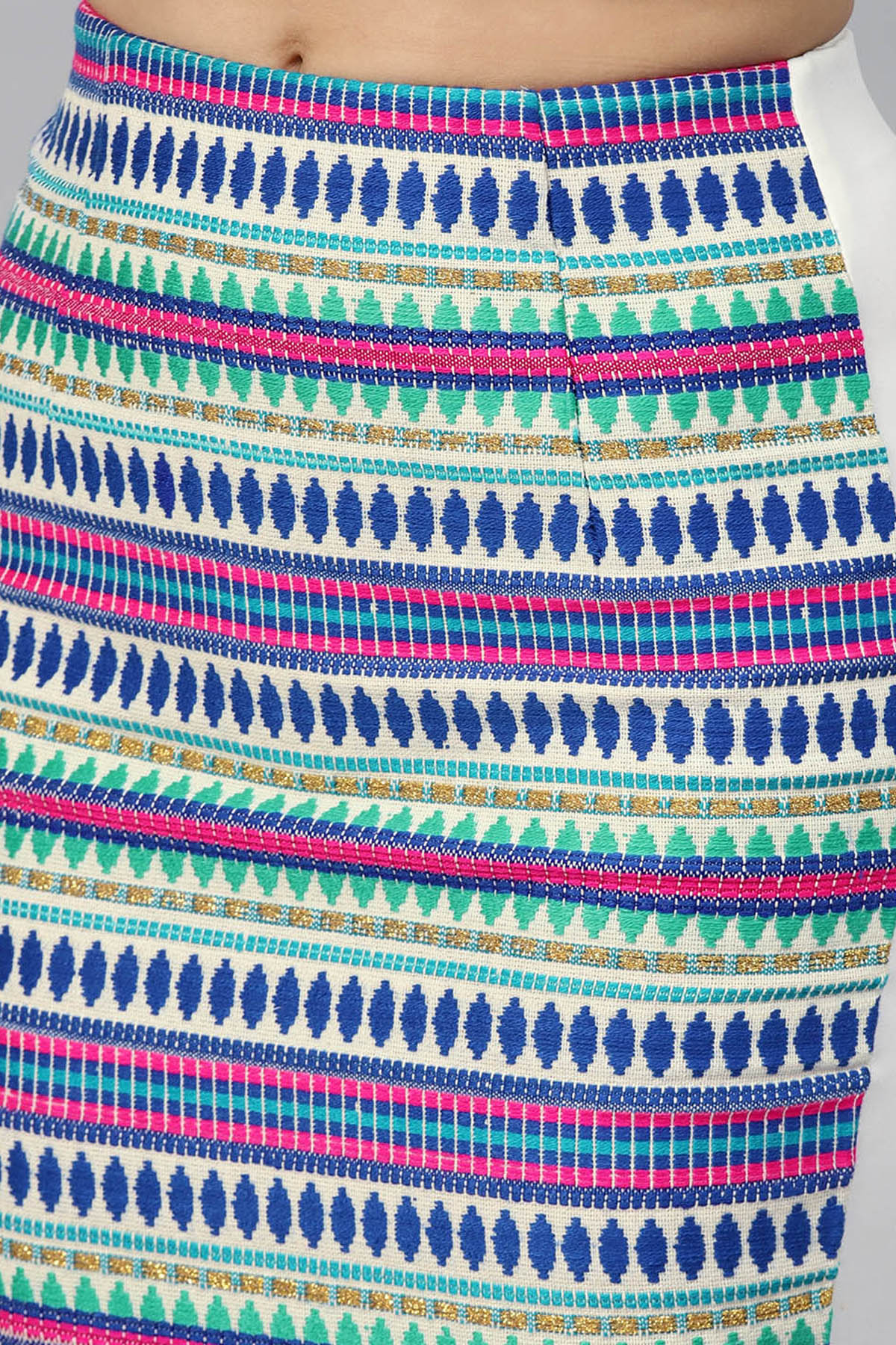 Women's White Jacquard Pencil Skirt