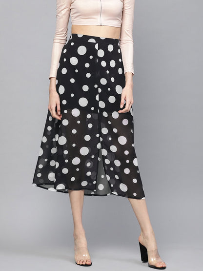 Women's Black Polka A-Line Maxi Skirt