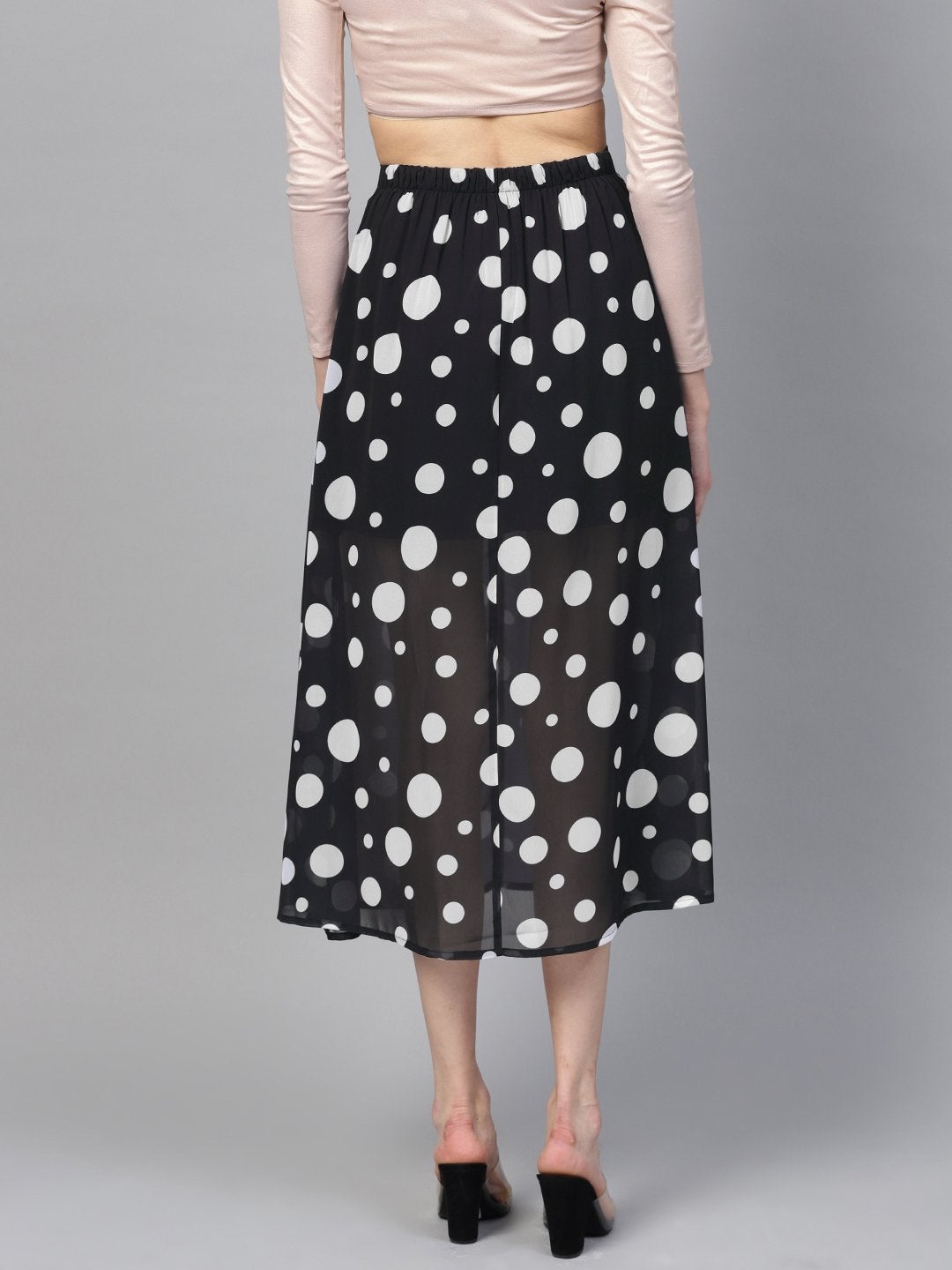 Women's Black Polka A-Line Maxi Skirt