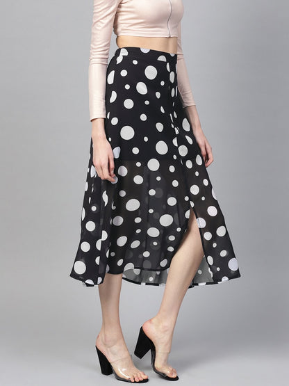 Women's Black Polka A-Line Maxi Skirt