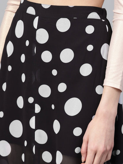Women's Black Polka A-Line Maxi Skirt