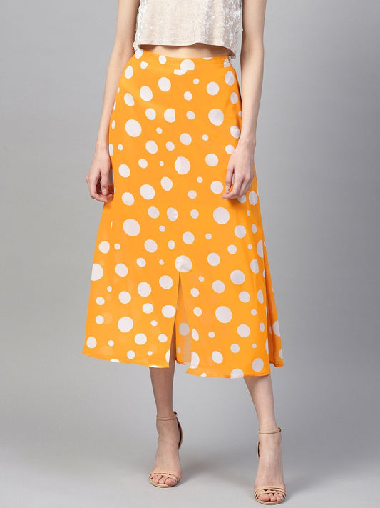 Women's Yellow Polka A-Line Maxi Skirt