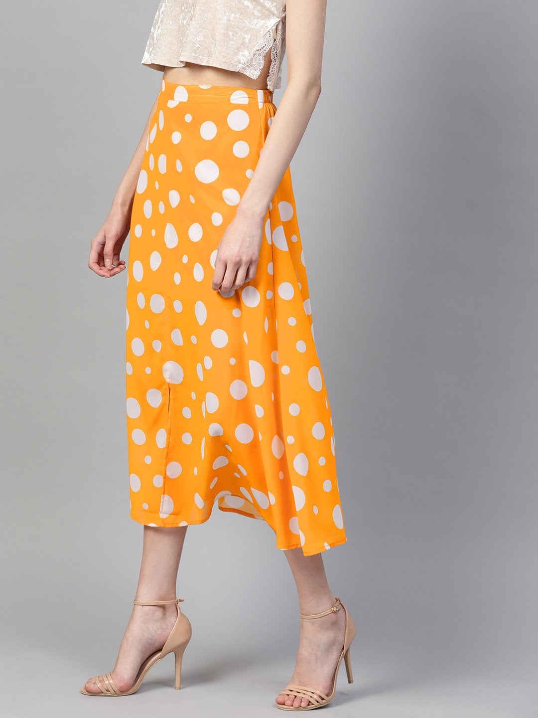 Women's Yellow Polka A-Line Maxi Skirt