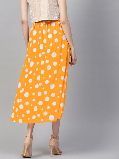 Women's Yellow Polka A-Line Maxi Skirt