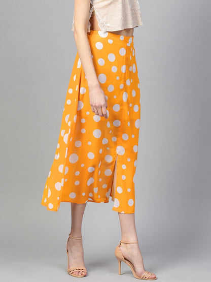Women's Yellow Polka A-Line Maxi Skirt