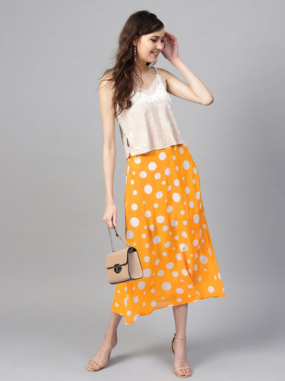 Women's Yellow Polka A-Line Maxi Skirt