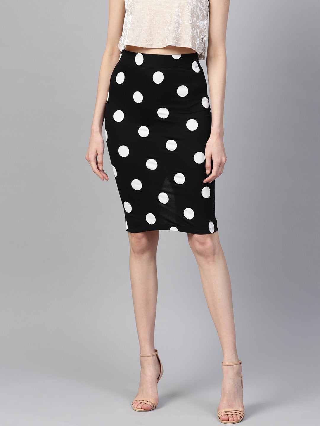 Women's Black White Polka Pencil Skirt