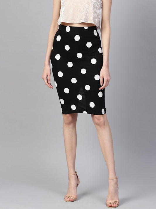 Women's Black White Polka Pencil Skirt