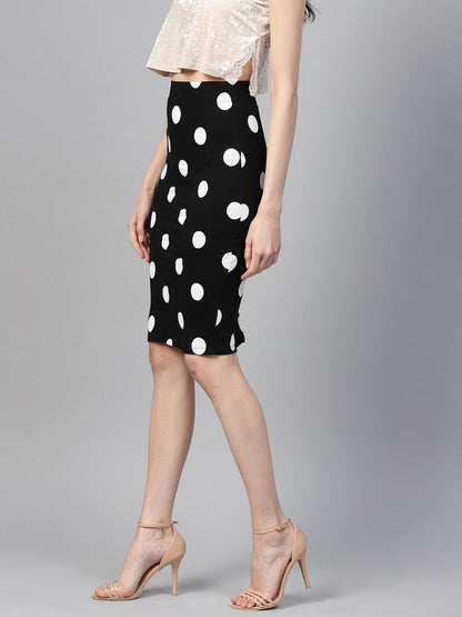 Women's Black White Polka Pencil Skirt
