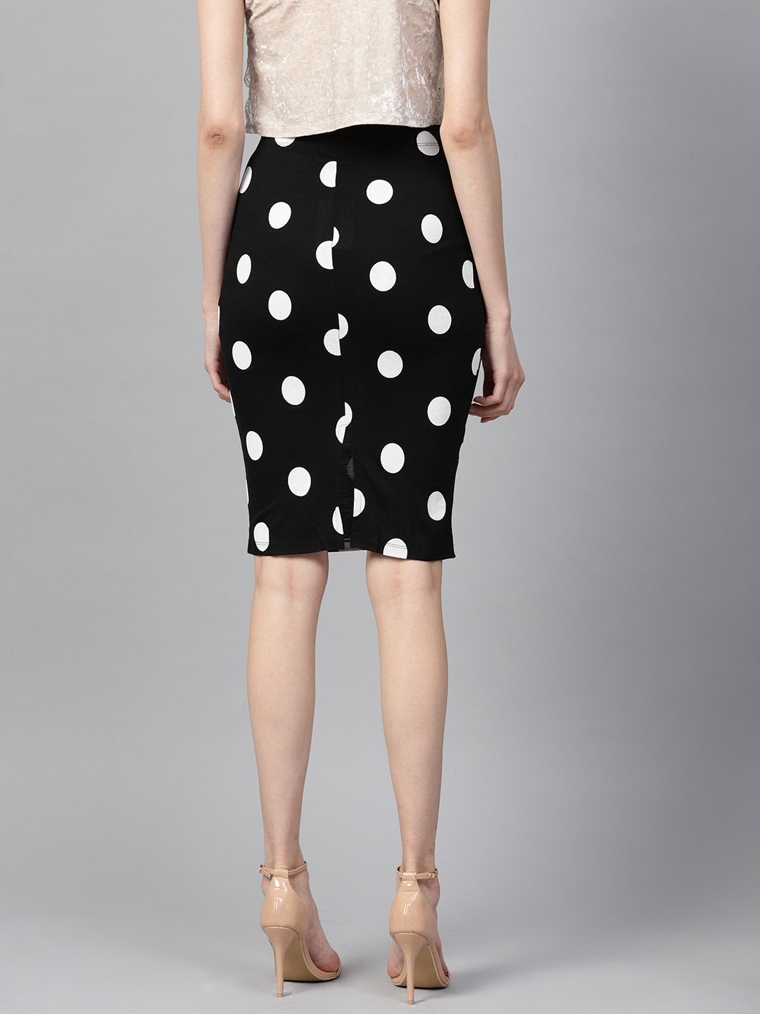Women's Black White Polka Pencil Skirt