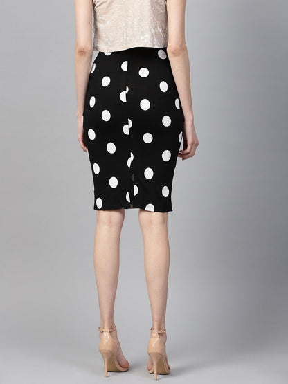 Women's Black White Polka Pencil Skirt