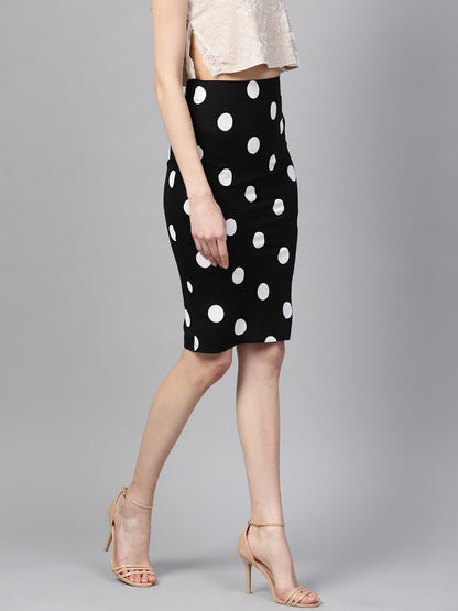 Women's Black White Polka Pencil Skirt