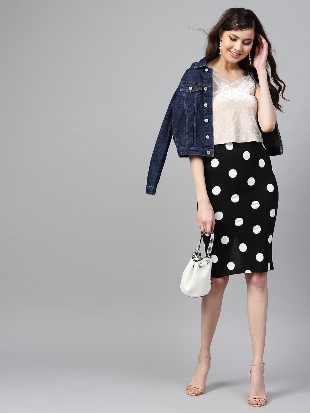 Women's Black White Polka Pencil Skirt