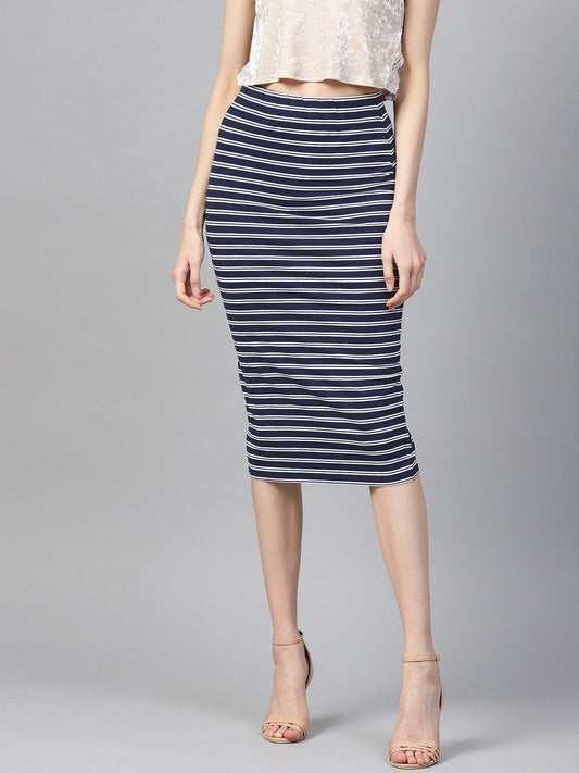 Women's Navy White Stripe Pencil Skirt