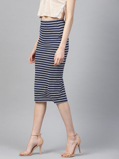 Women's Navy White Stripe Pencil Skirt