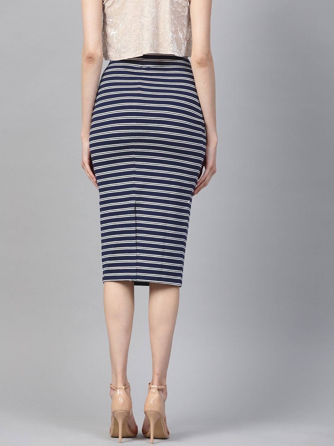 Women's Navy White Stripe Pencil Skirt