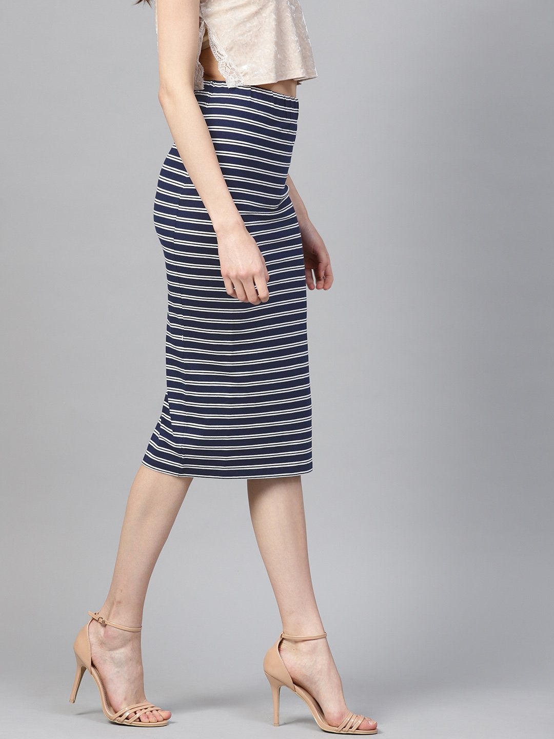 Women's Navy White Stripe Pencil Skirt