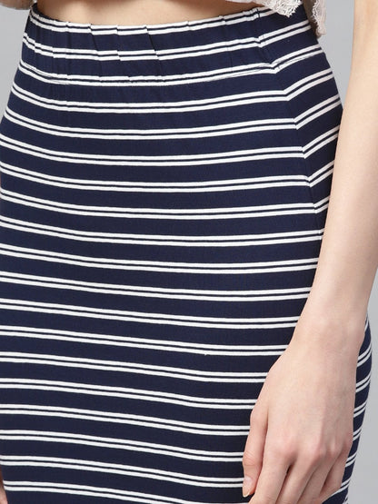 Women's Navy White Stripe Pencil Skirt