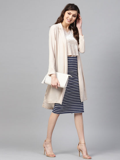 Women's Navy White Stripe Pencil Skirt