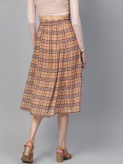 Women's Brown Check Flared Skirt