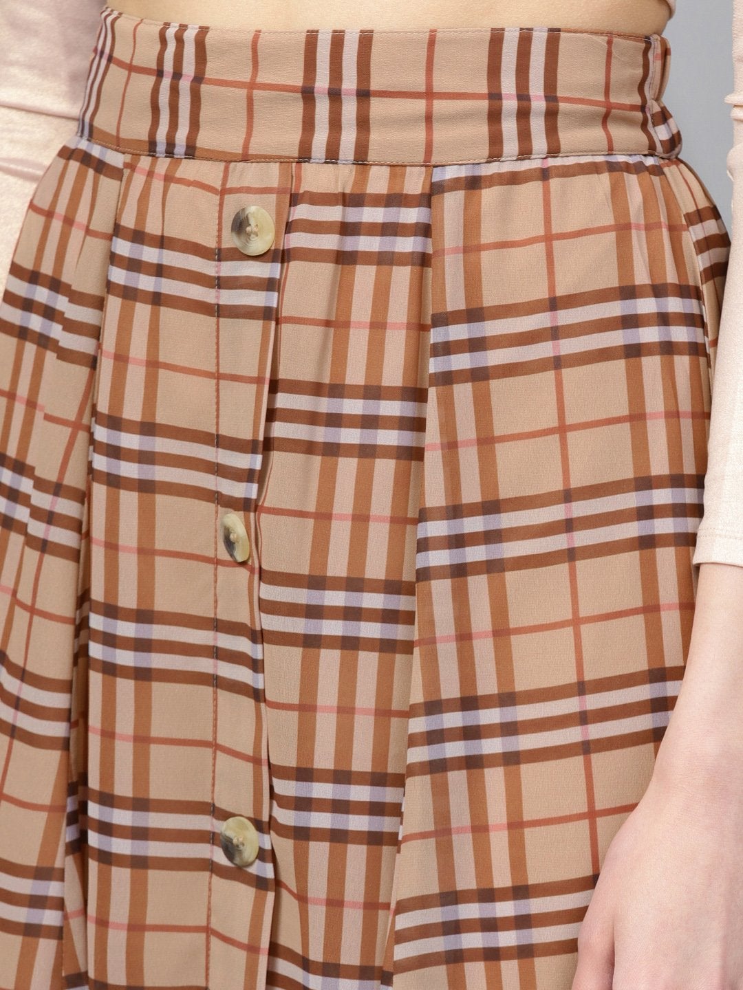Women's Brown Check Flared Skirt