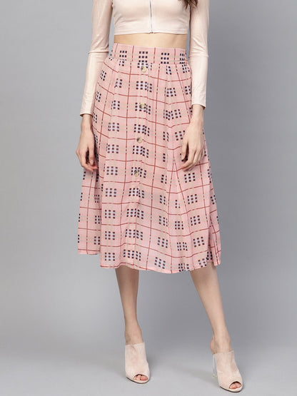 Women's Pink Check Flared Skirt
