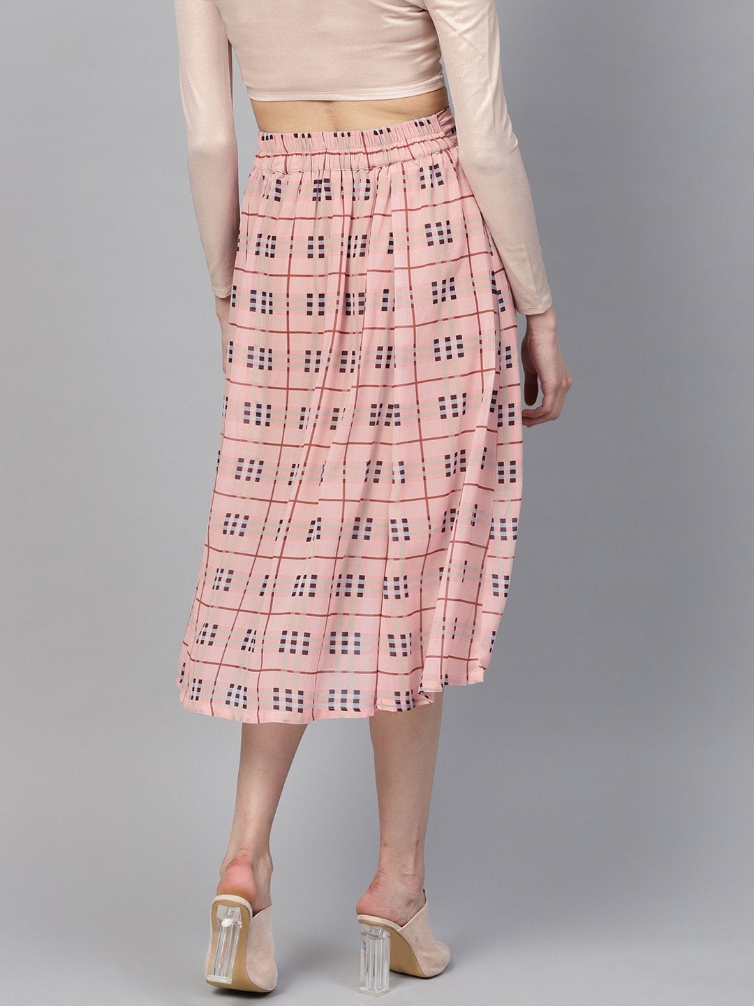 Women's Pink Check Flared Skirt