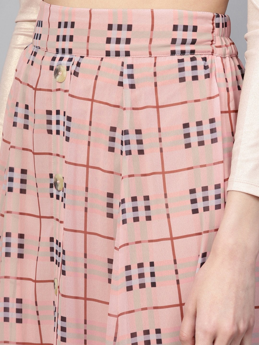 Women's Pink Check Flared Skirt