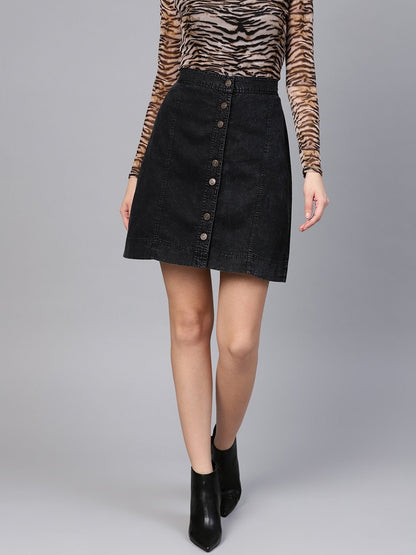 Women's Black Denim A-Line Skirt