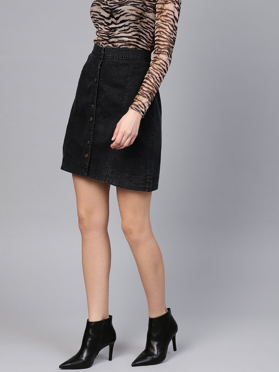 Women's Black Denim A-Line Skirt