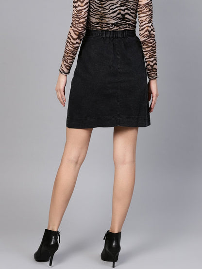 Women's Black Denim A-Line Skirt