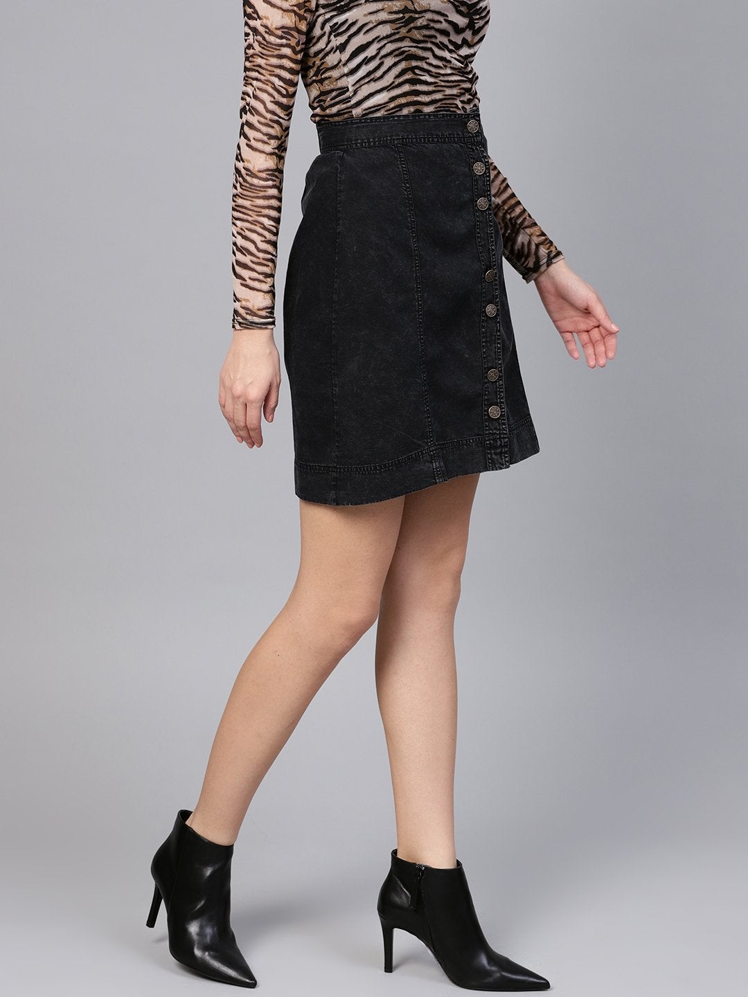 Women's Black Denim A-Line Skirt