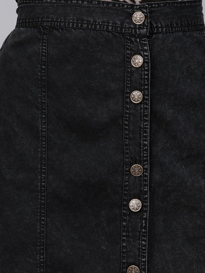 Women's Black Denim A-Line Skirt