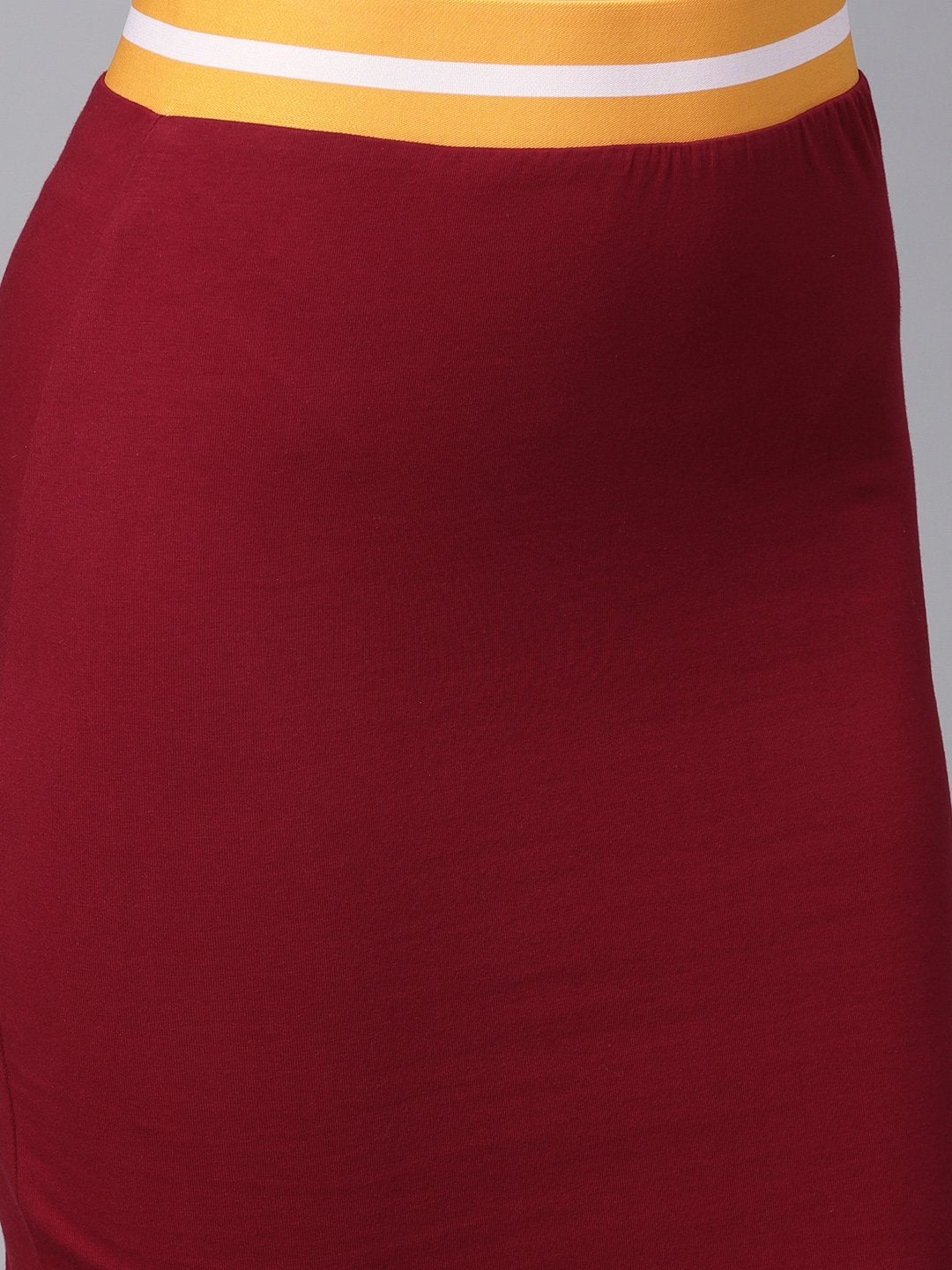 Women's Maroon Midi Athleisure Pencil Skirt
