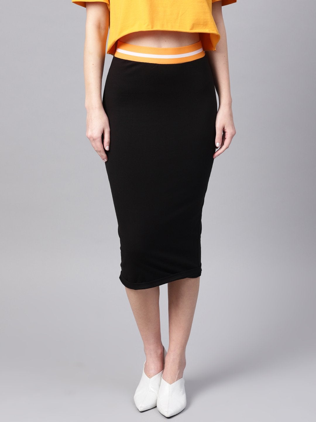 Women's Black Midi Athleisure Pencil Skirt
