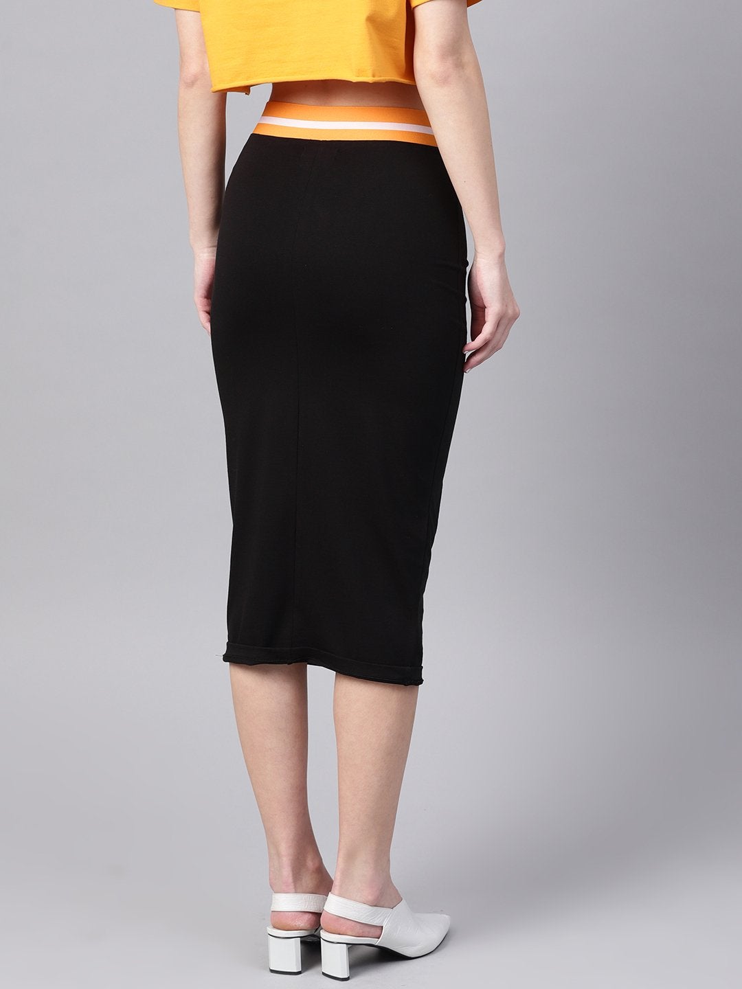 Women's Black Midi Athleisure Pencil Skirt