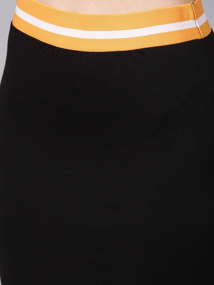 Women's Black Midi Athleisure Pencil Skirt